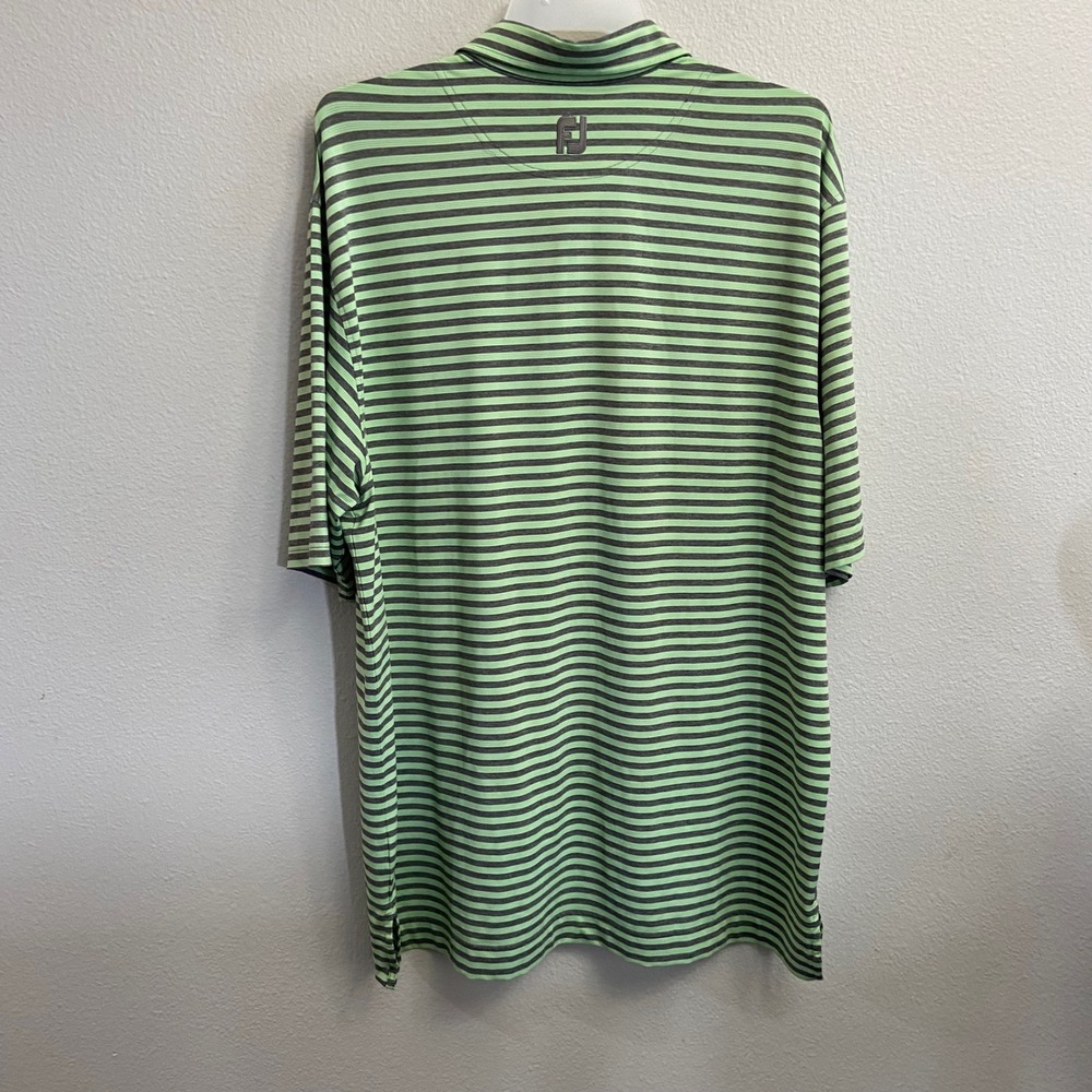 FootJoy Mens XXL Lime Green Gray Striped Golf Polo Shirt Stretch Business Casual - Picture 6 of 8